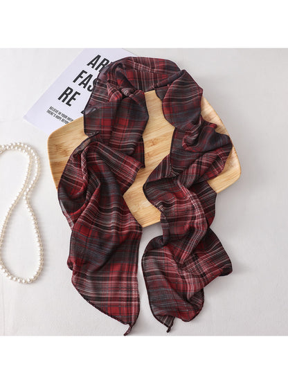 Scarvii - Plaid Printed Long Narrow Scarf