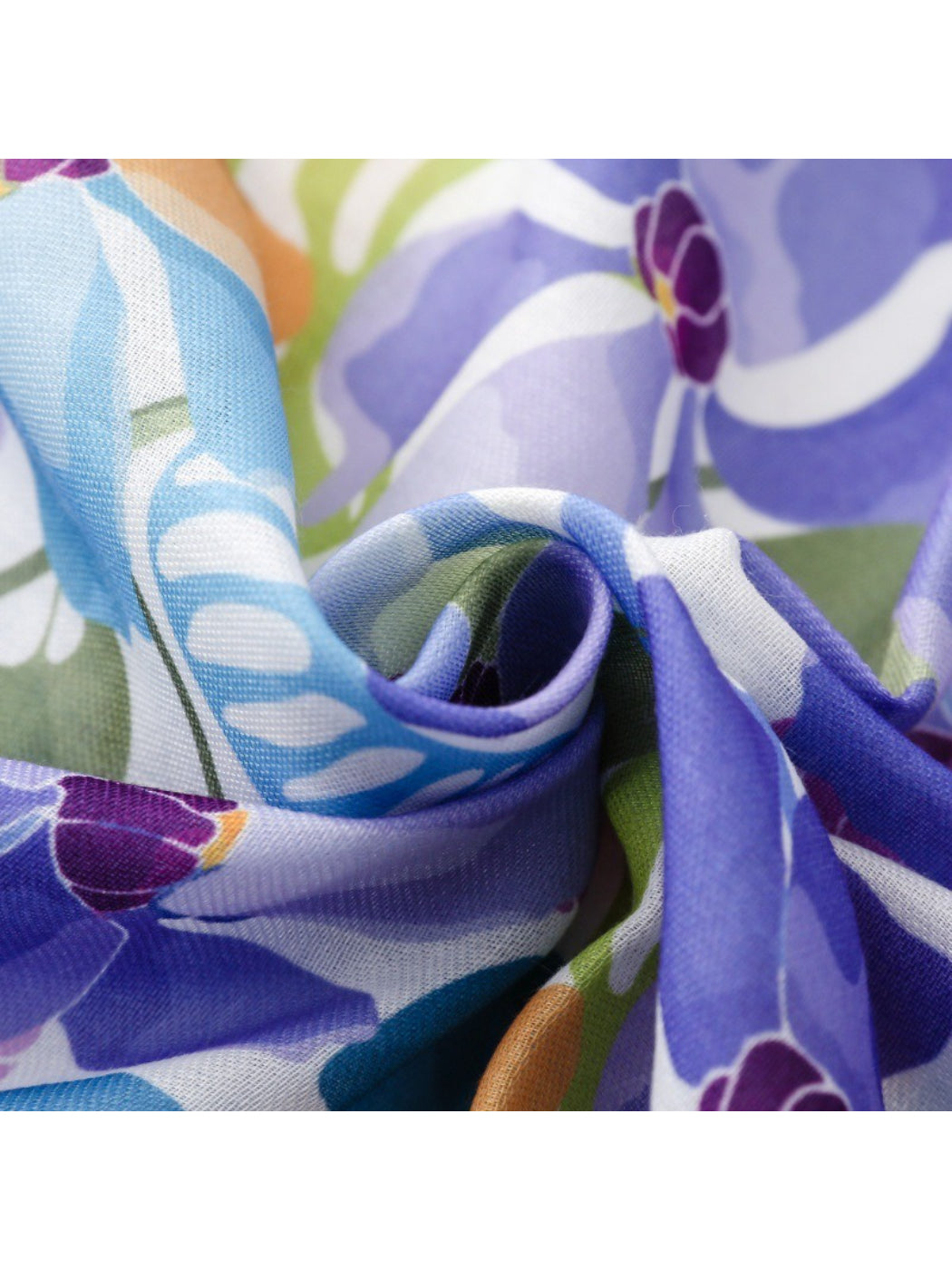 Model wearing Lavender Garden Tassel Scarf draped around neck outdoors