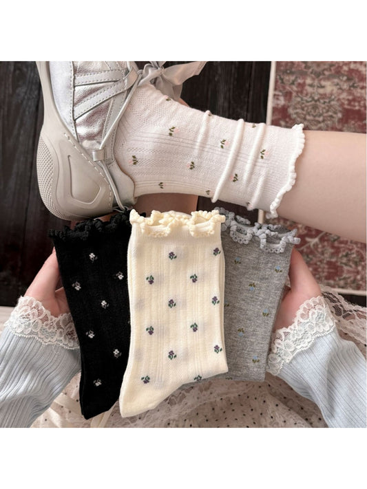 Rufia Sweet Floral Ruffle Scrunch Mid-Calf Socks product photo 2