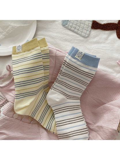 Rufia - Striped Crew Socks with Contrast Cuff