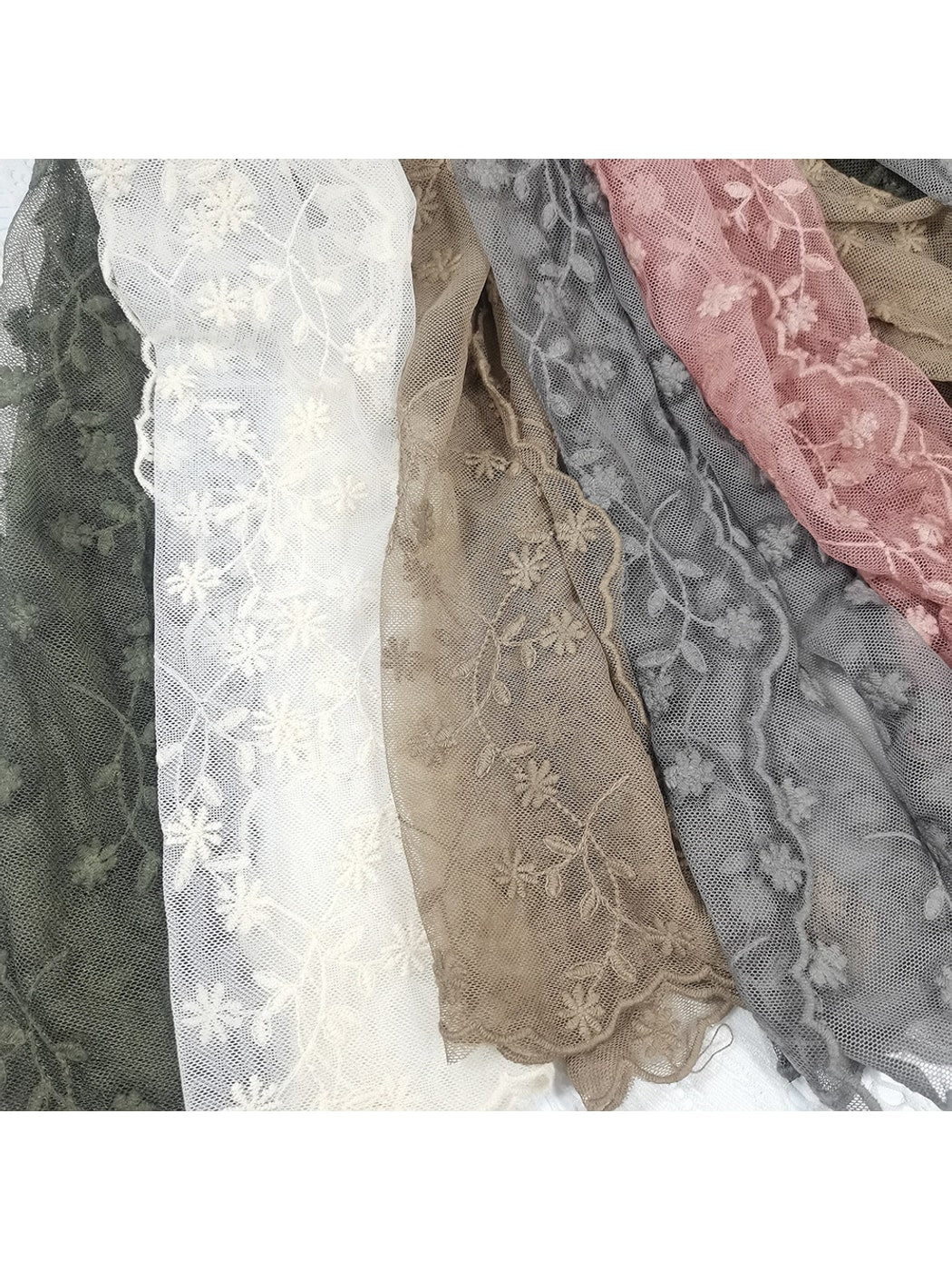 Scarvii - Floral Embroidered Mesh Head and Neck Scarf