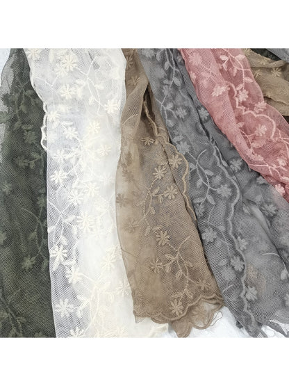 Scarvii - Floral Embroidered Mesh Head and Neck Scarf