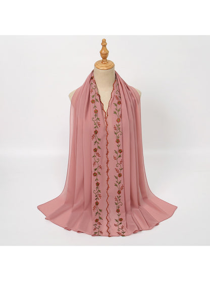Scarvii - Embroidered Floral Edge Summer Wrap Scarf