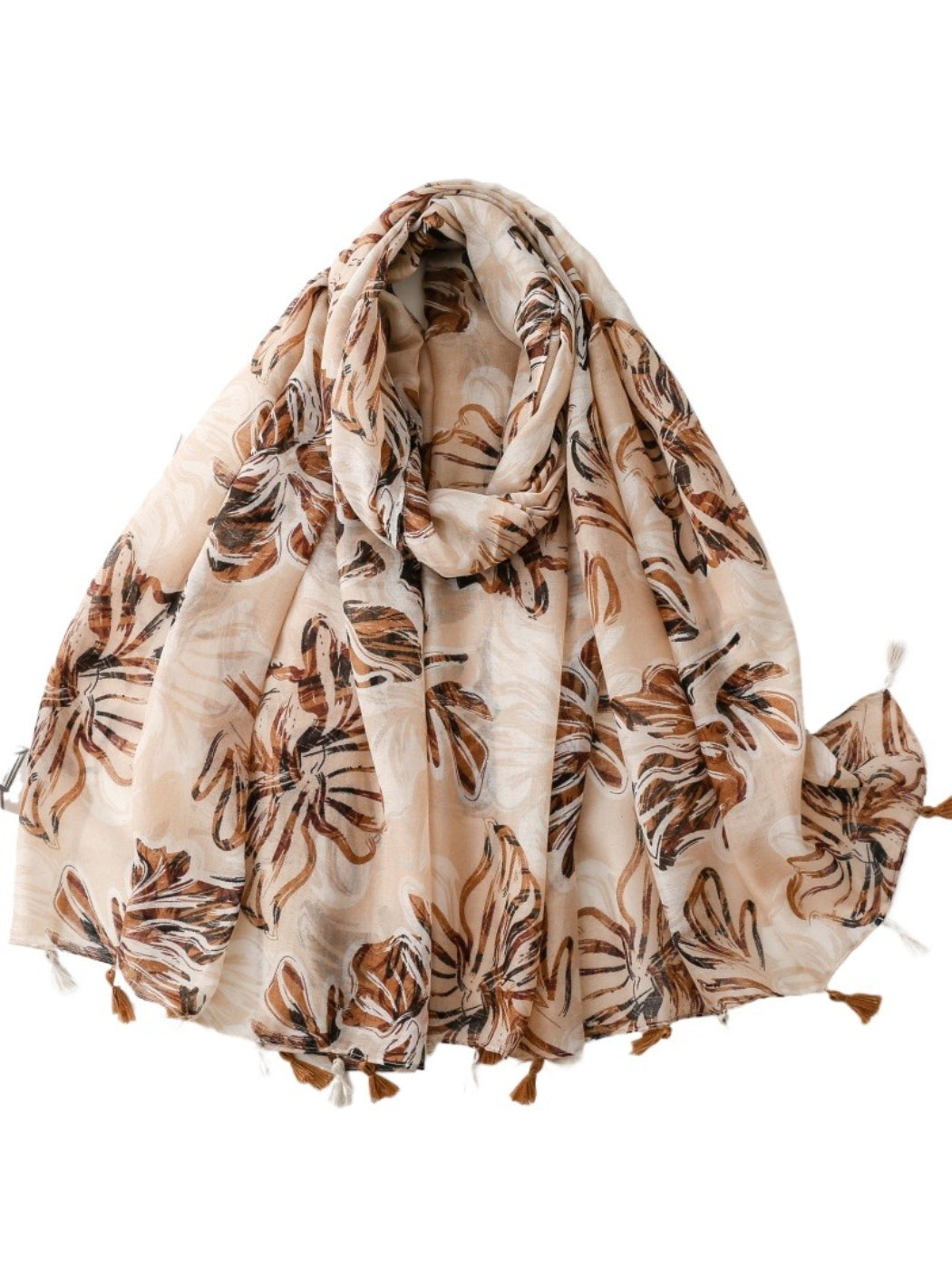 Scarvii botanical flower wrap scarf displayed flat showing floral pattern and soft fabric texture
