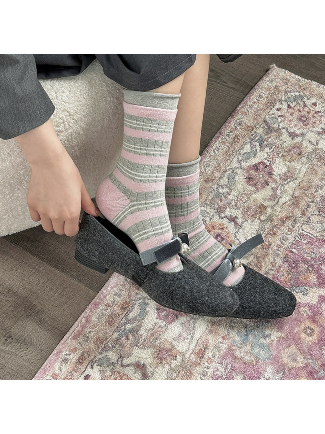 Rufia - Striped Cuff Knit Crew Socks