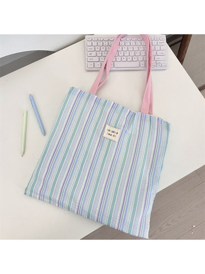 Cosbai - Colorful Stripe Shoulder Tote