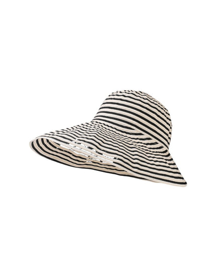 Side view of Haila striped wide brim sun hat highlighting the wide brim and striped pattern