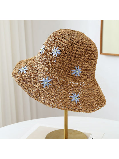 Haila - Floral Embroidered Wide Brim Women's Sun Hat