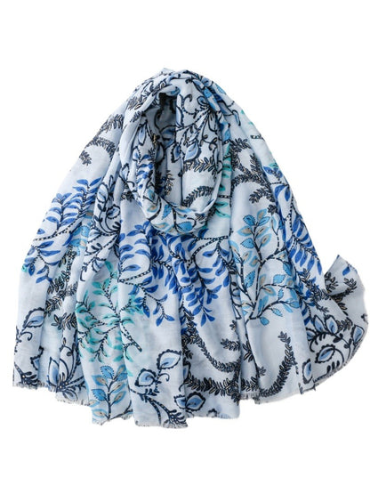 Scarvii Botanical Vine scarf styled as head wrap with botanical vine design
