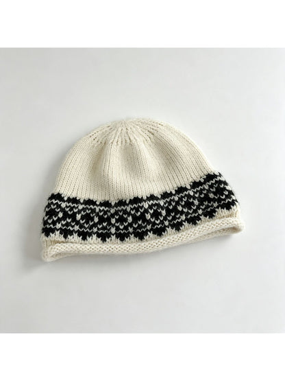 Haila - Fair Isle Border Rolled Brim Knit Beanie
