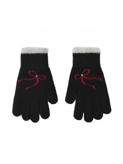 Gloving - Bow Pattern Soft Knit Gloves