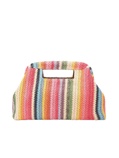 Cosbai - Rainbow Colors Striped Knitted Style Handbag