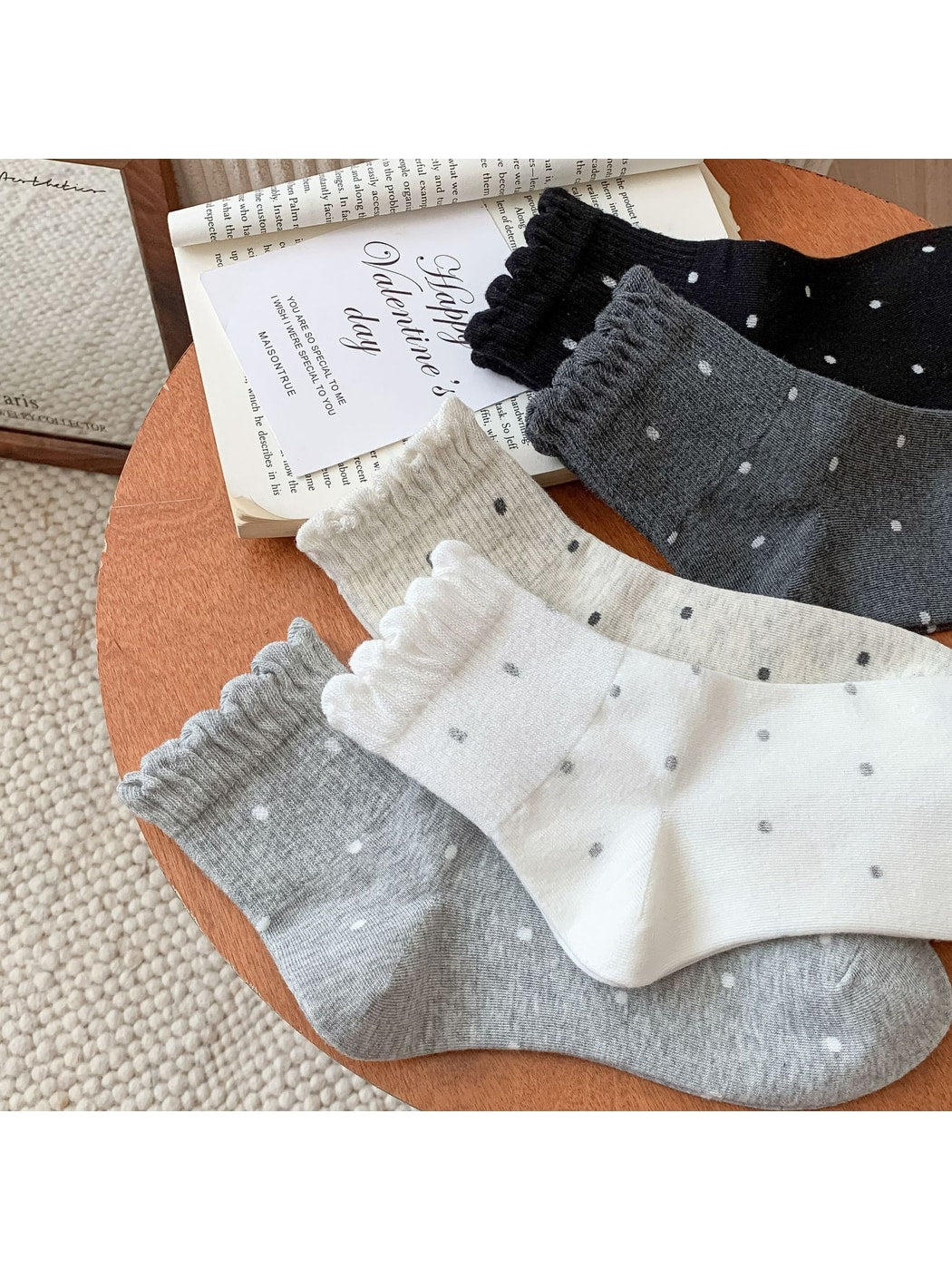 Rufia - Scalloped Cuff Polka Dot Ankle Socks