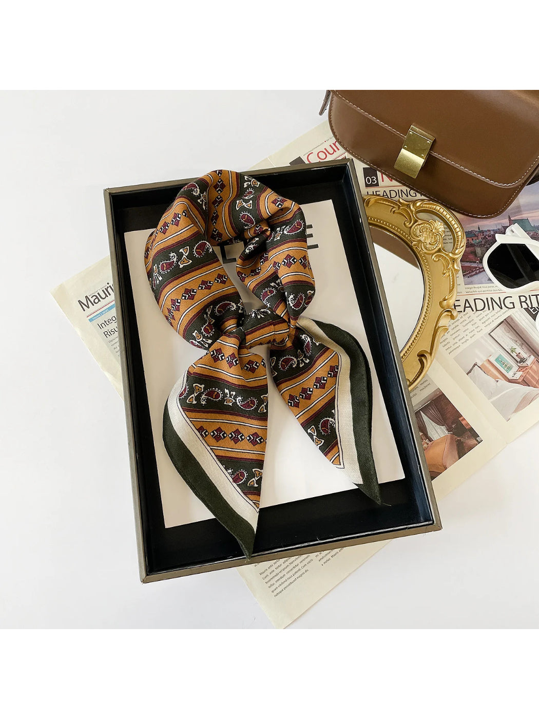 Scarvii - Paisley Geometric Stripe Square Scarf