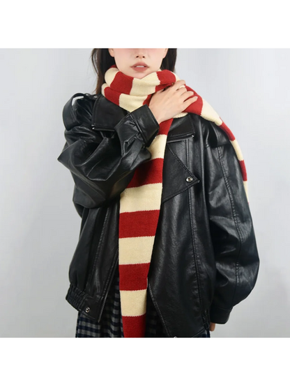 Scarvii - Striped Ribbed Knit Long Scarf
