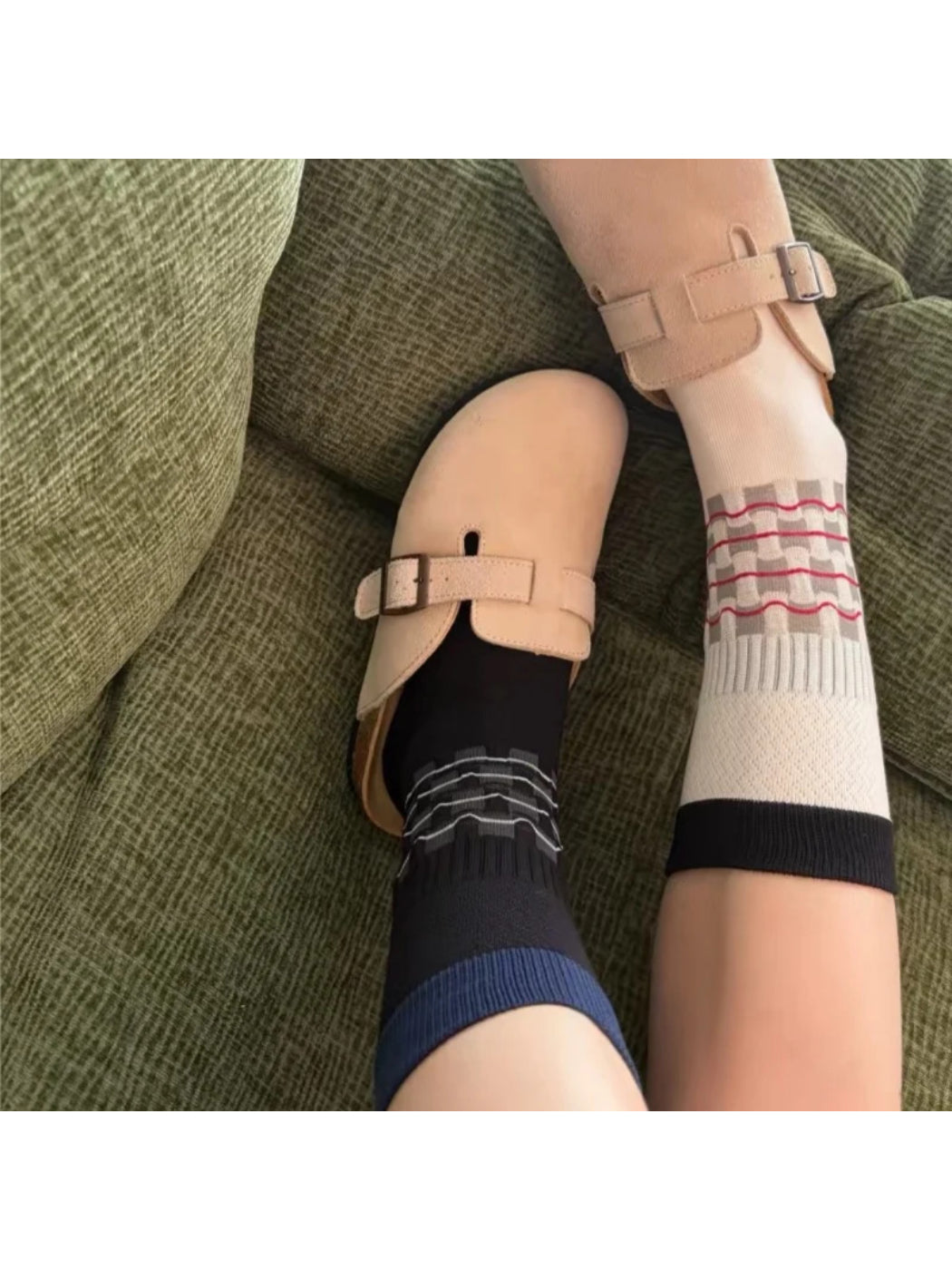 Rufia Checkered Crew Socks with Black Cuff