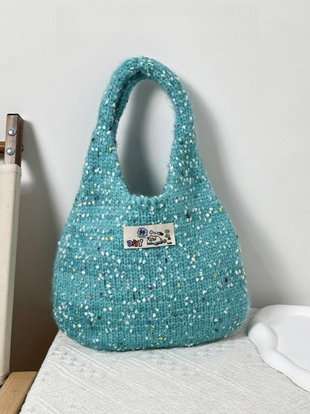 Cosbai - Colorful Knit Shoulder Tote Bag