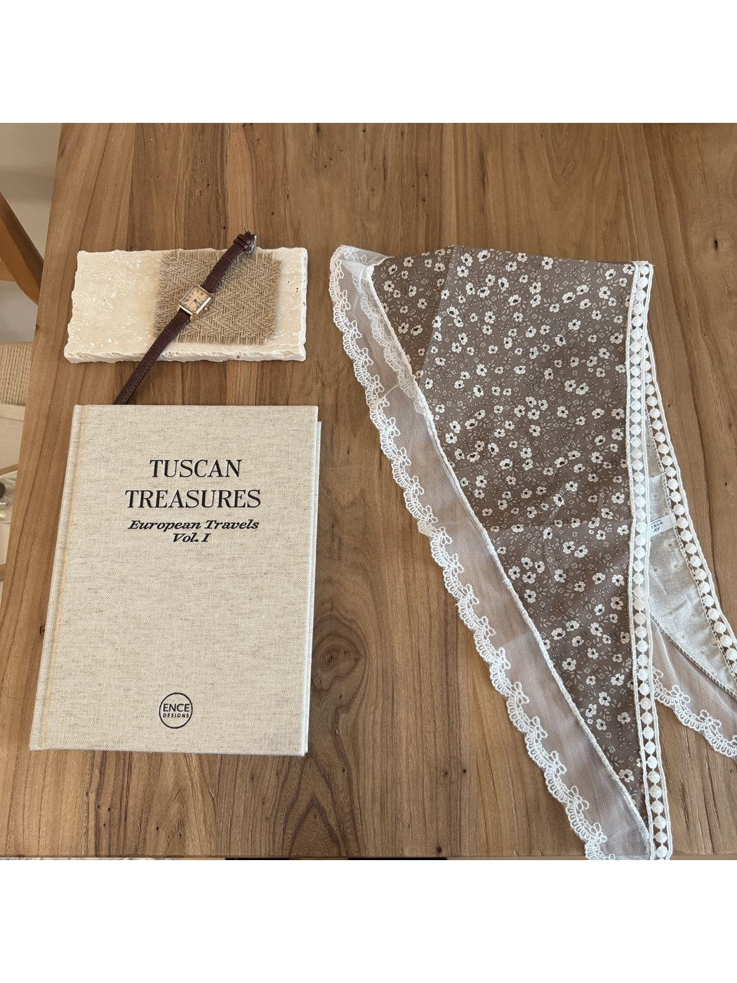 Scarvii - Floral Lace Trim Printed Triangle Bandana Scarf