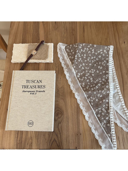 Scarvii - Floral Lace Trim Printed Triangle Bandana Scarf