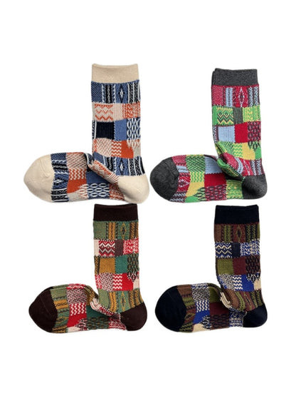 Rufia - Retro Plaid Colorblock Crew Socks