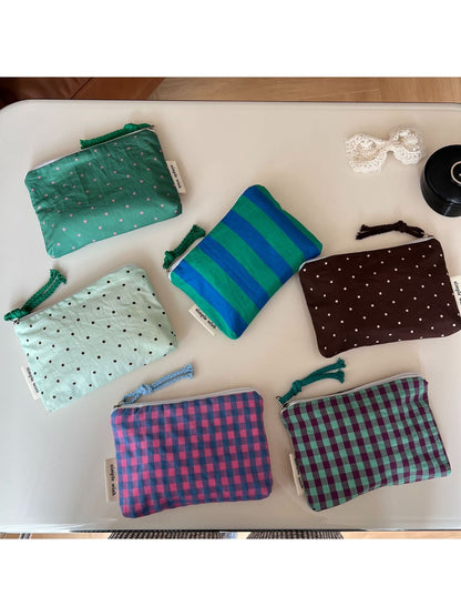 Cosbai - Polka Dot and Check Print Zip Pouch