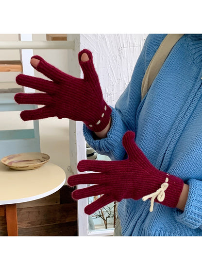Gloving - Bow Accent Ribbed Wrist Coverage Gloves