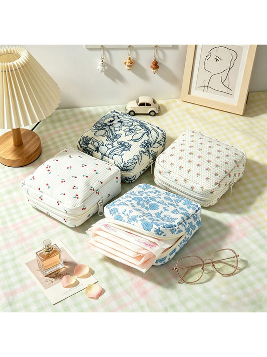 Cosbai - Rustic Style Floral Print Zip Pouch