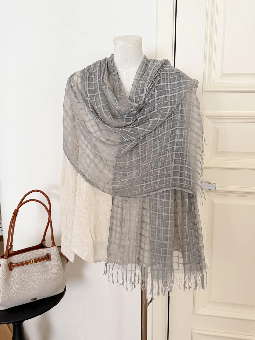 Scarvii - Sheer Open-Weave Fringed Scarf