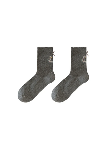 Rufia - Floral Wreath Ruffled Cuff Crew Socks