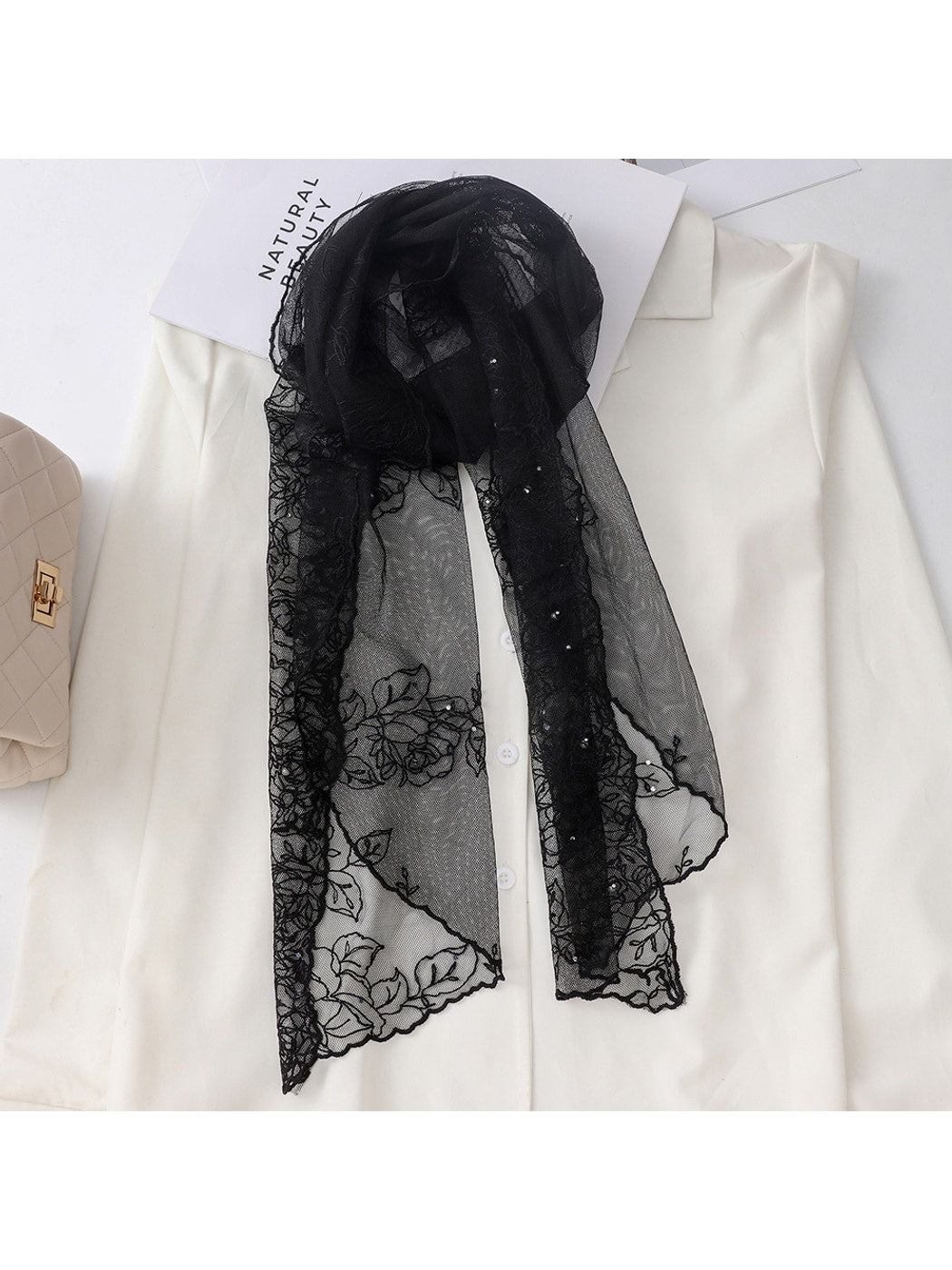 Scarvii - Elegant Lace Detail Long Scarf