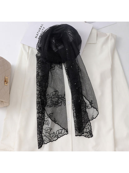 Scarvii - Elegant Lace Detail Long Scarf