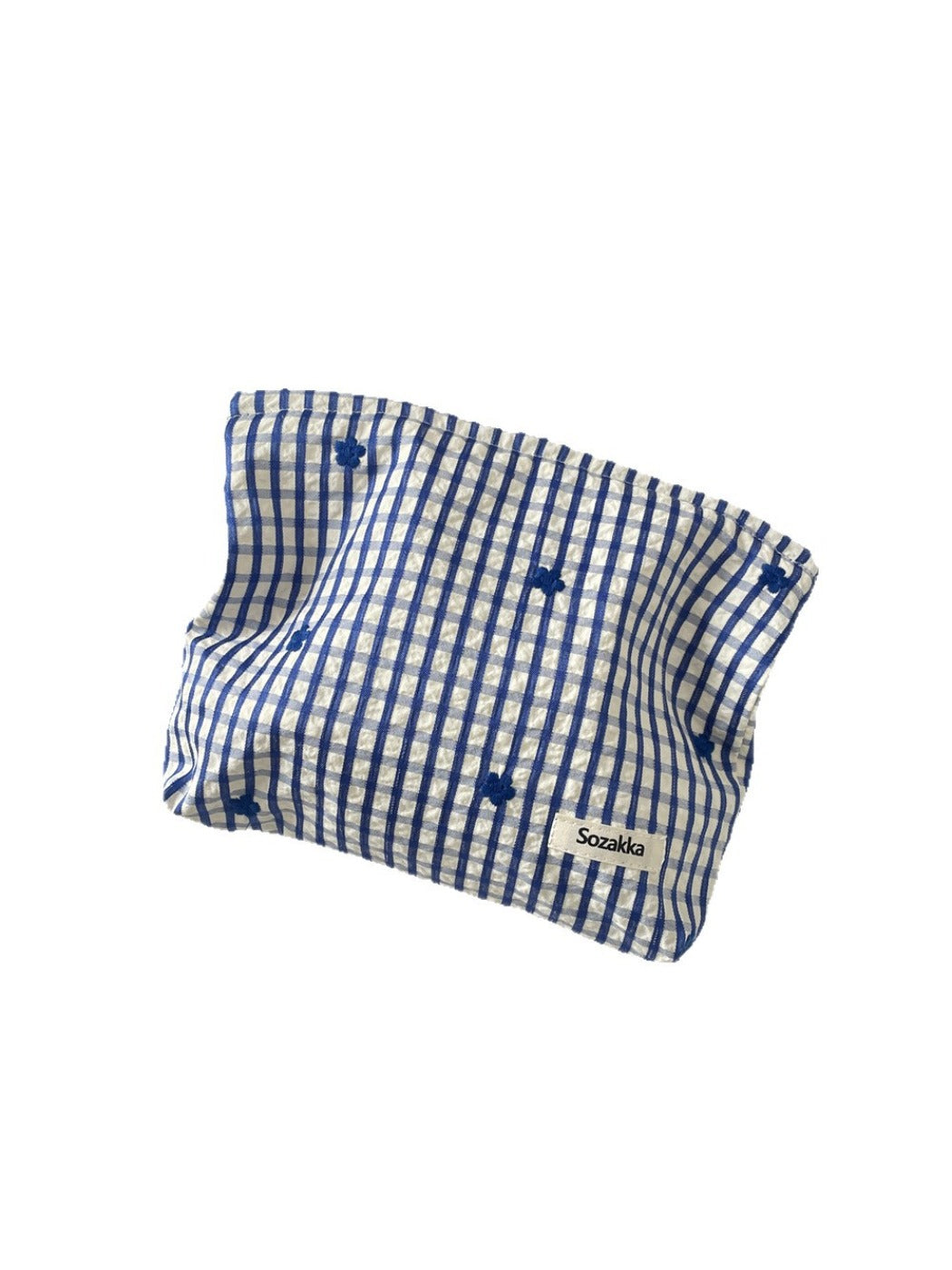 Cosbai – Blue Plaid & Bow Embroidered Cosmetic Bag