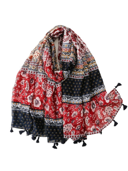 Scarvii - Bohemian Floral Geometric Tassel Scarf