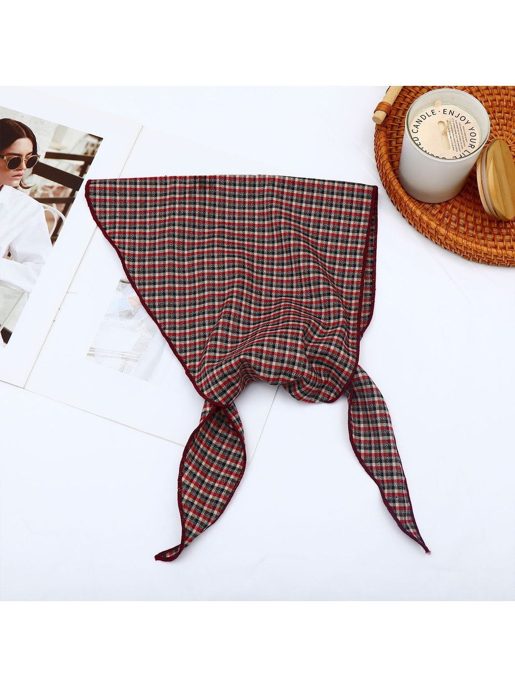 Scarvii - Geometric Retro Check Print Triangle Bandana