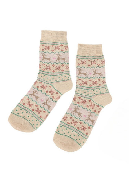 Rufia - Christmas Reindeer Snowflake Mid-Calf Socks - 5 Options