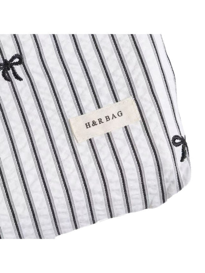 Cosbai - Striped Bow Embroidered Makeup Bag