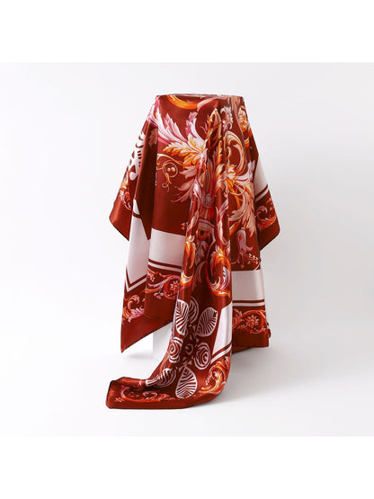 Scarvii - Vibrant Baroque Scroll Printed Square Scarf