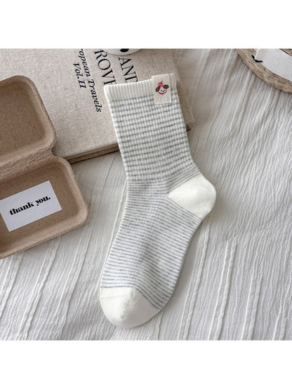 Rufia - Cute Dog Pattern Striped Crew Socks