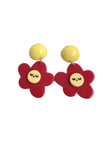 Earwish Smiley Flower Drop Earrings front view with yellow smiley flower charm