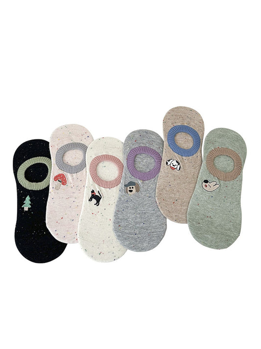 Rufia - Heathered Cartoon Embroidered No-show Socks