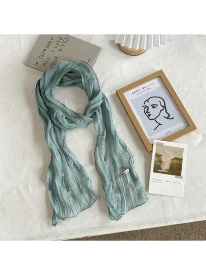 Scarvii - Pleated Solid Color Long Narrow Scarf