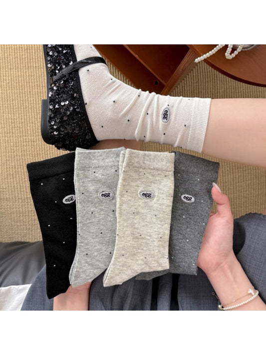 Rufia - Polka Dot Letter Embroidered Crew Socks
