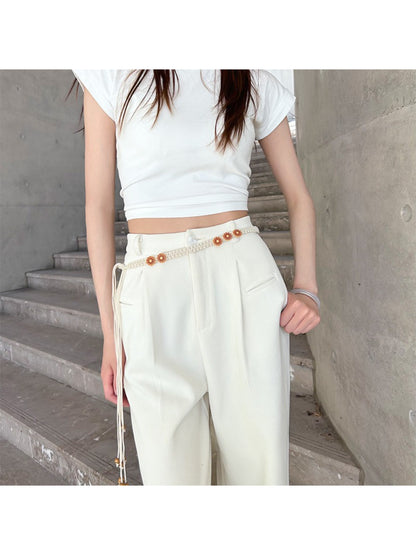 Beco floral rope tie waist belt coiled to display texture and colors