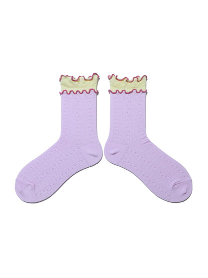 Rufia - Double-Layer Rainbow Colorblock Lace Ankle Socks