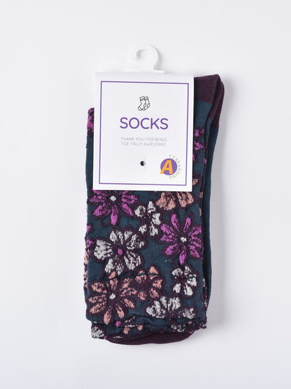 Rufia - Royal Floral Pattern Wide-Cuff Socks
