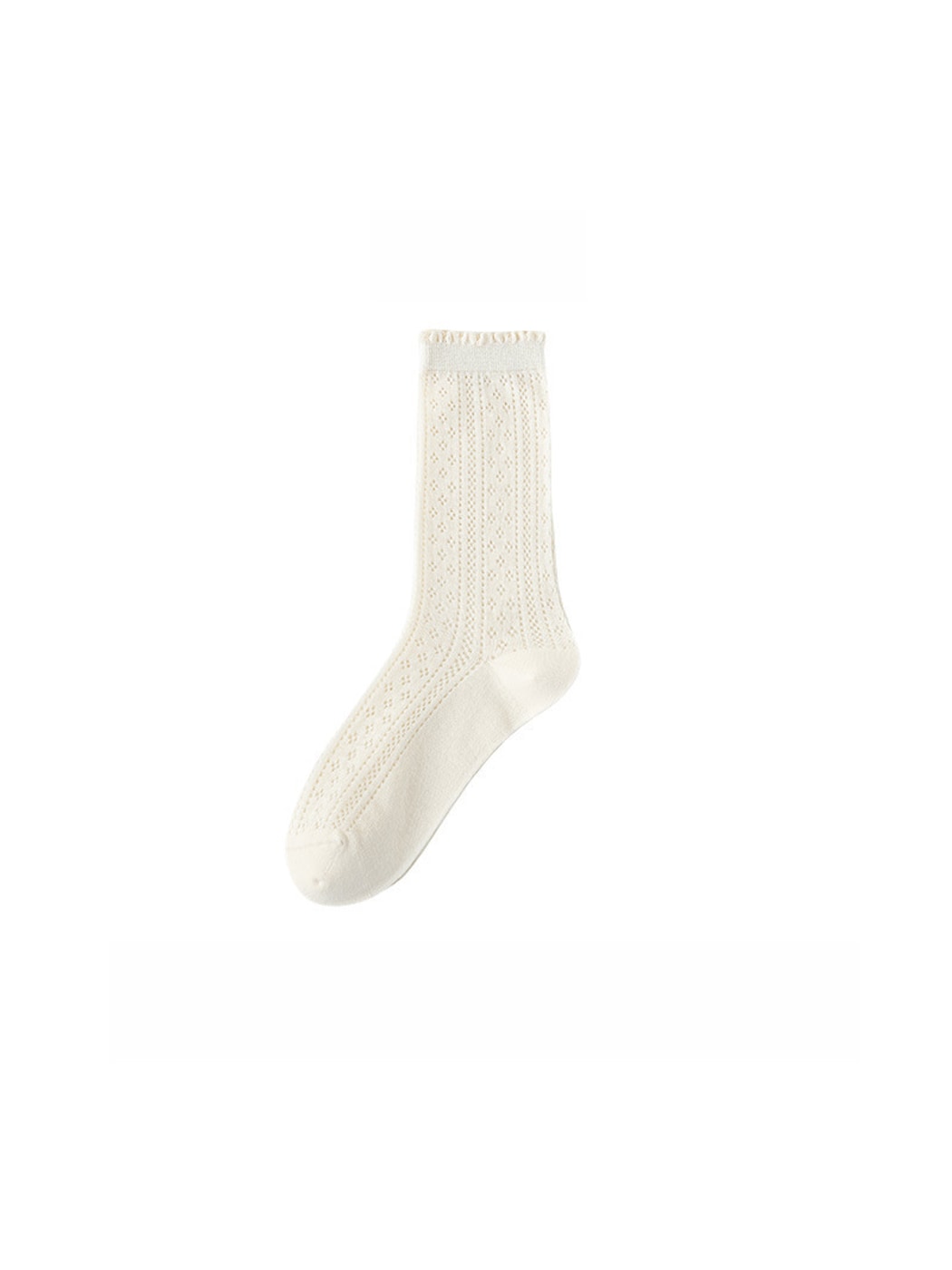Rufia - Solid Color Ruffle Openwork Casual Crew Socks