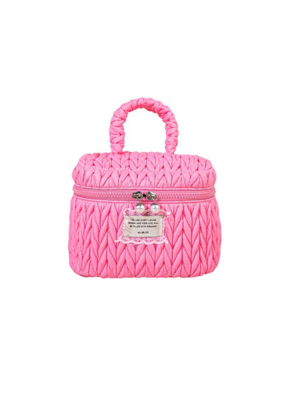 Cosbai - Shiny Quilted Cosmetic Bag with Handle and Charm detail view 3