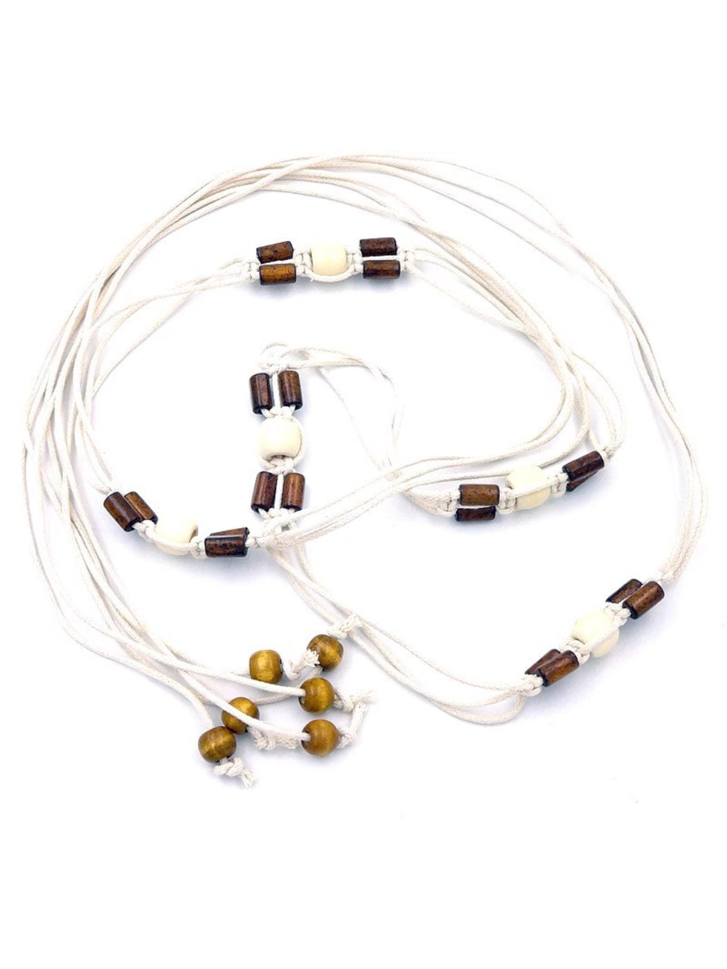 Detailed view of wooden beads on Beco Boho rope tie belt