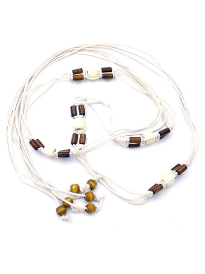 Detailed view of wooden beads on Beco Boho rope tie belt