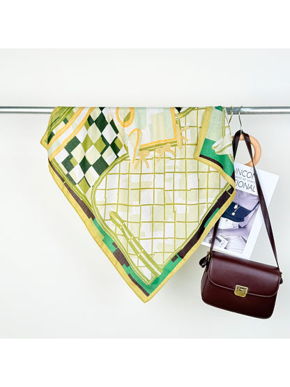 Scarvii - Checkered Patchwork Pattern Square Scarf